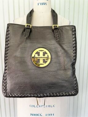 Tory Burch Metallic Gunmetal Expandable Tote bag with Wallet